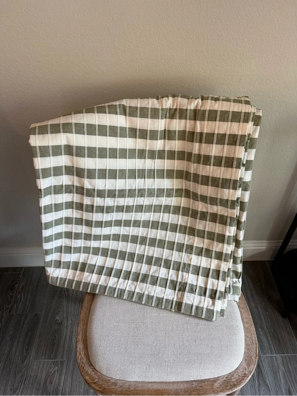 Anthropologie Cotton Woven Stripe Curtain dark green